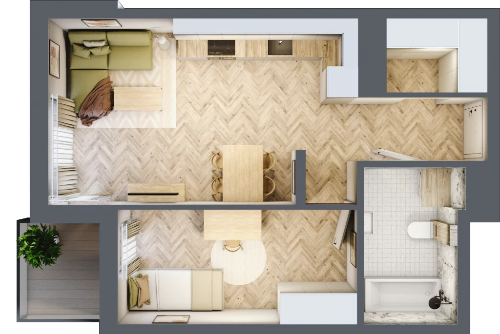 2 pokoje, mieszkanie 43,64 m², piętro 1, oferta nr A-12, Podgórki Tynieckie, Kraków, Dębniki, Sidzina, ul. Podgórki Tynieckie