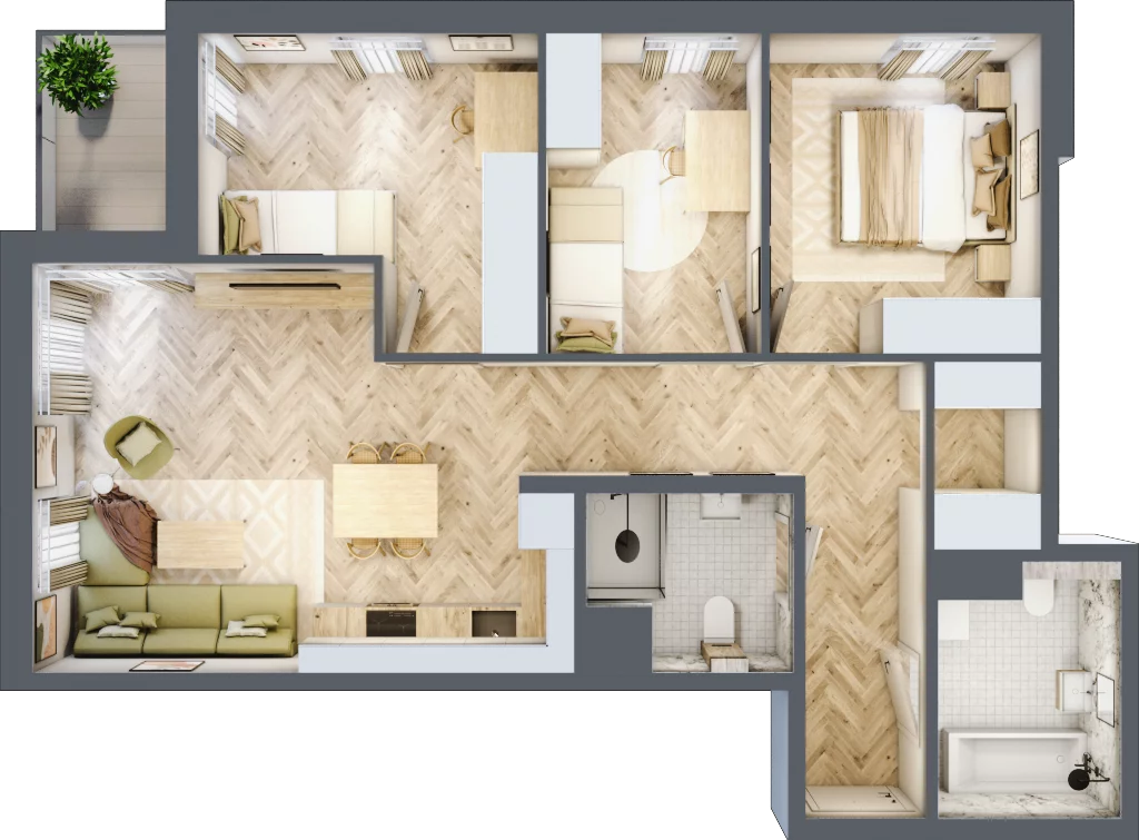 4 pokoje, mieszkanie 73,78 m², piętro 1, oferta nr B-12, Podgórki Tynieckie, Kraków, Dębniki, Sidzina, ul. Podgórki Tynieckie