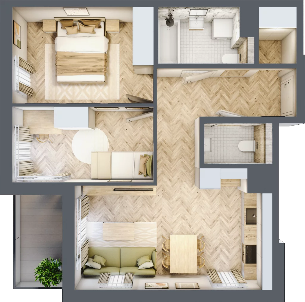 3 pokoje, mieszkanie 54,22 m², parter, oferta nr B-2, Podgórki Tynieckie, Kraków, Dębniki, Sidzina, ul. Podgórki Tynieckie