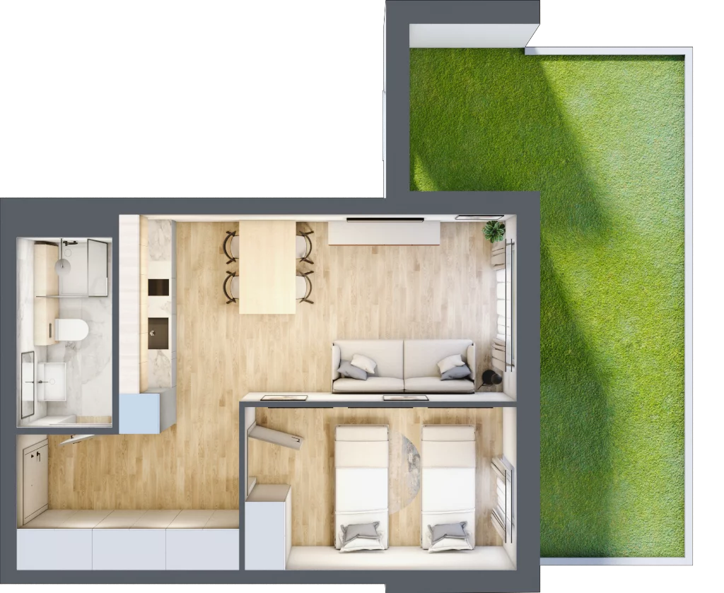 2 pokoje, apartament inwestycyjny 39,18 m², parter, oferta nr B/1, Apartamenty Bałtyk - komfortowe lokale nad morzem, Jastrzębia Góra, ul. Jantarowa 3