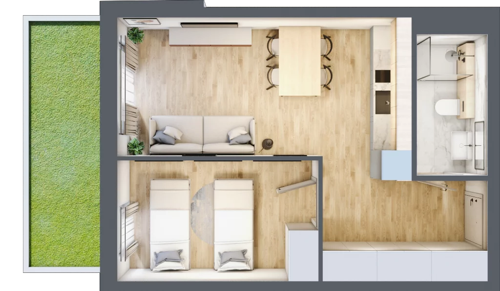 2 pokoje, apartament inwestycyjny 39,09 m², parter, oferta nr C/6, Apartamenty Bałtyk - komfortowe lokale nad morzem, Jastrzębia Góra, ul. Jantarowa 3