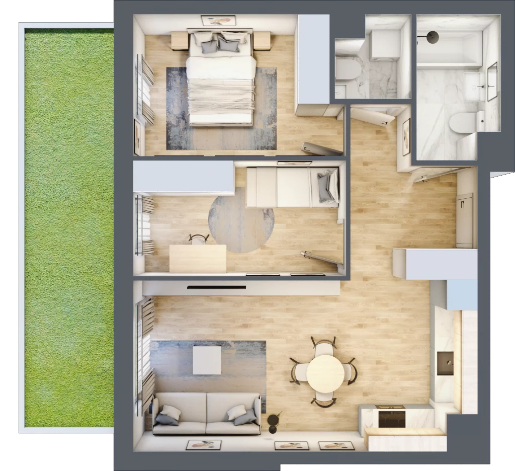 3 pokoje, mieszkanie 56,87 m², piętro 1, oferta nr 84, Nova Dworcowa Apartamenty, Mszczonów, ul. Dworcowa 40