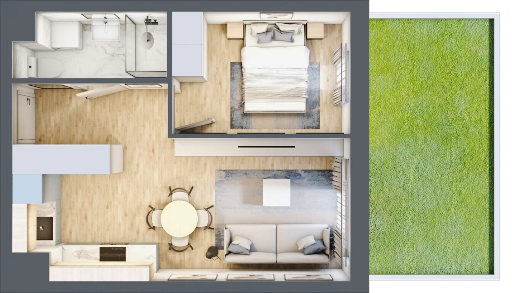 2 pokoje, mieszkanie 36,12 m², piętro 1, oferta nr 107, Nova Dworcowa Apartamenty, Mszczonów, ul. Dworcowa 40