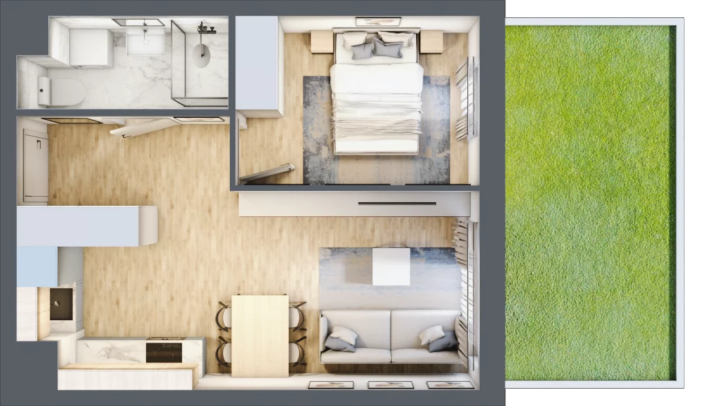 2 pokoje, mieszkanie 36,54 m², piętro 1, oferta nr 108, Nova Dworcowa Apartamenty, Mszczonów, ul. Dworcowa 40
