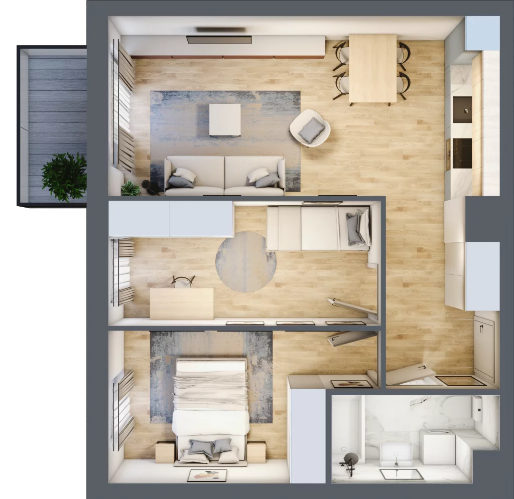 3 pokoje, mieszkanie 53,90 m², piętro 2, oferta nr 59, Nova Dworcowa Apartamenty, Mszczonów, ul. Dworcowa 40