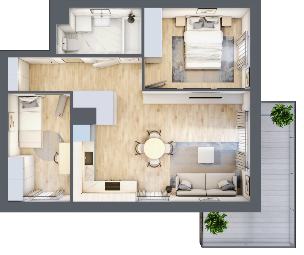3 pokoje, mieszkanie 54,04 m², piętro 2, oferta nr 125, Nova Dworcowa Apartamenty, Mszczonów, ul. Dworcowa 40