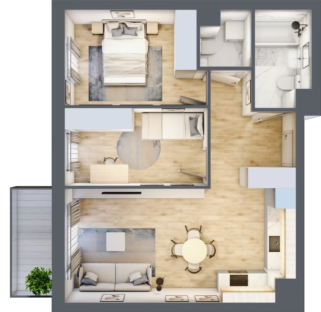 3 pokoje, mieszkanie 56,89 m², piętro 3, oferta nr 93, Nova Dworcowa Apartamenty, Mszczonów, ul. Dworcowa 40