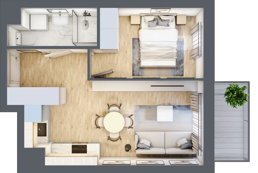 2 pokoje, mieszkanie 34,97 m², piętro 3, oferta nr 135, Nova Dworcowa Apartamenty, Mszczonów, ul. Dworcowa 40