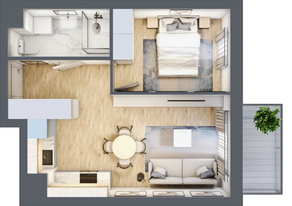 2 pokoje, mieszkanie 37,04 m², piętro 5, oferta nr 48, Nova Dworcowa Apartamenty, Mszczonów, ul. Dworcowa 40