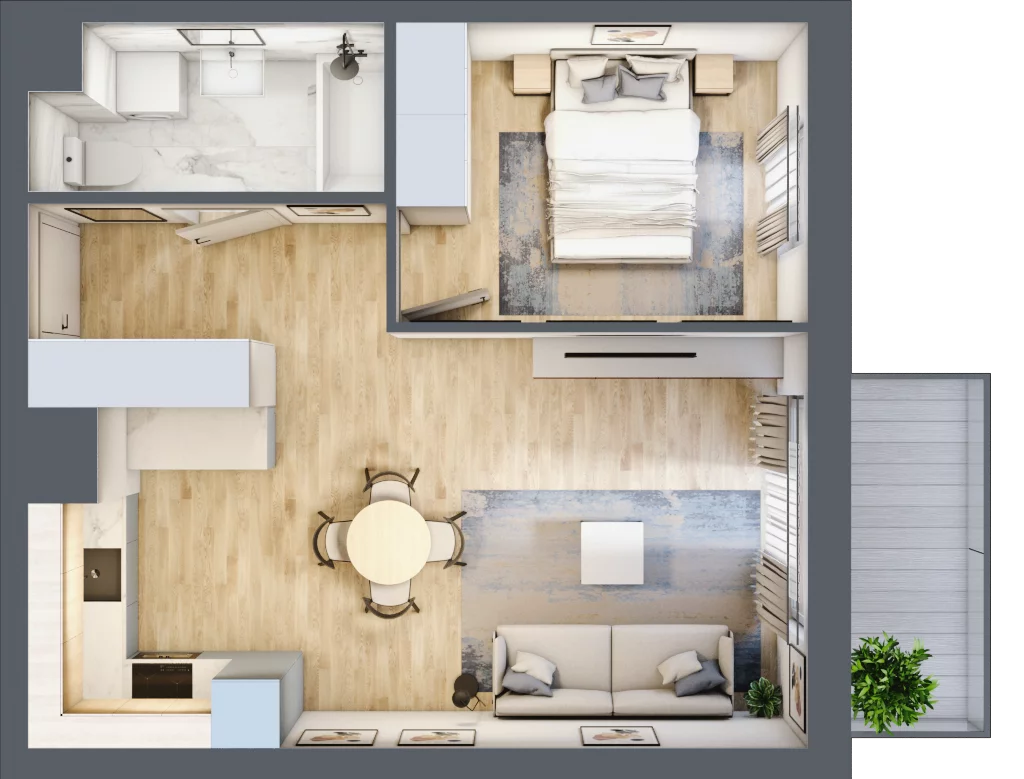 2 pokoje, mieszkanie 42,22 m², piętro 4, oferta nr 77, Nova Dworcowa Apartamenty, Mszczonów, ul. Dworcowa 40