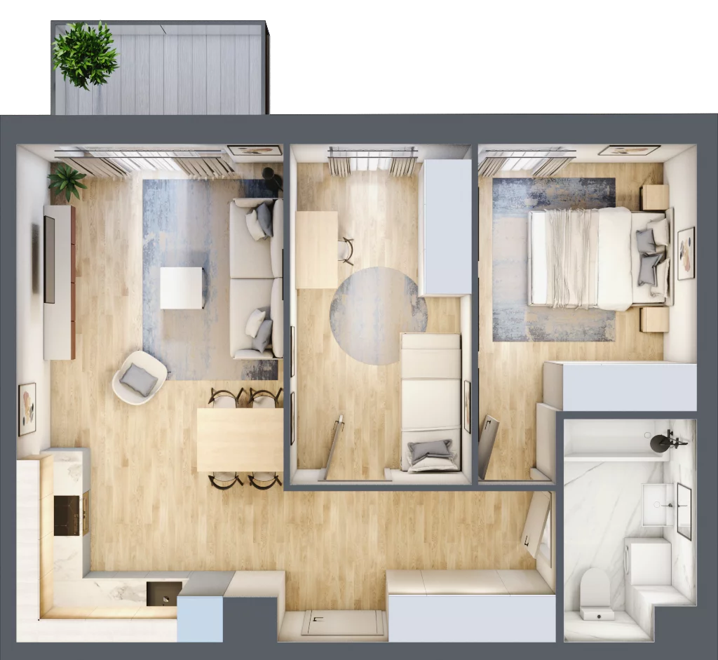 3 pokoje, mieszkanie 56,80 m², piętro 5, oferta nr 155, Nova Dworcowa Apartamenty, Mszczonów, ul. Dworcowa 40