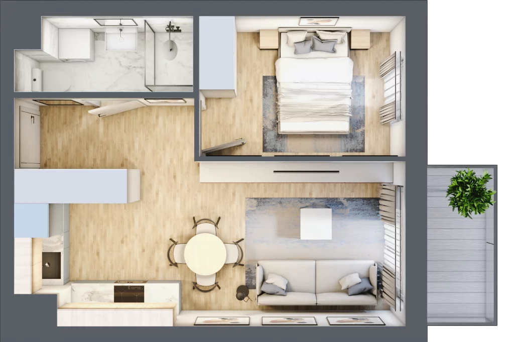 2 pokoje, mieszkanie 35,81 m², piętro 5, oferta nr 159, Nova Dworcowa Apartamenty, Mszczonów, ul. Dworcowa 40