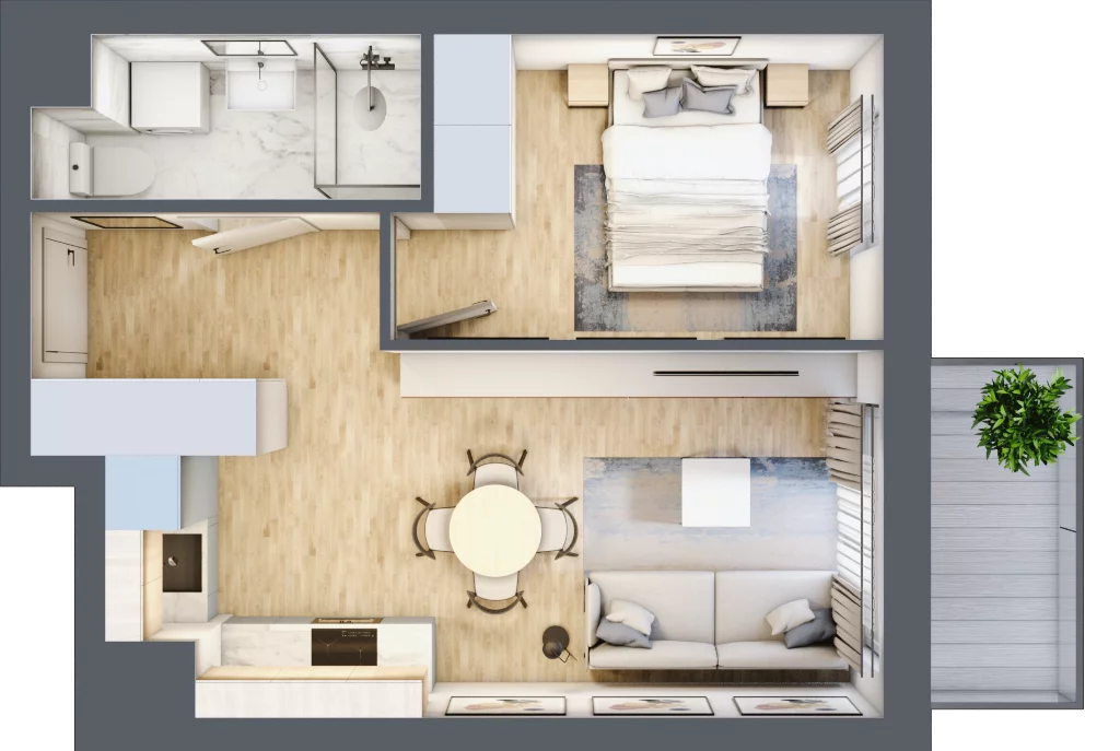 2 pokoje, mieszkanie 35,02 m², piętro 5, oferta nr 161, Nova Dworcowa Apartamenty, Mszczonów, ul. Dworcowa 40