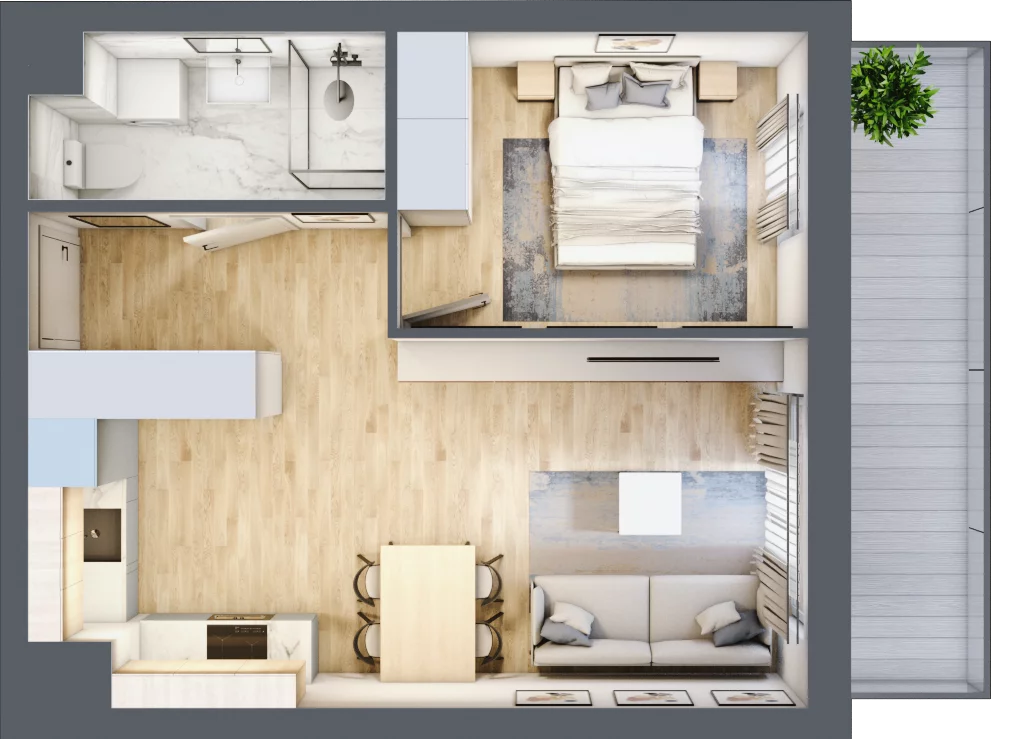 2 pokoje, mieszkanie 39,21 m², piętro 5, oferta nr 162, Nova Dworcowa Apartamenty, Mszczonów, ul. Dworcowa 40