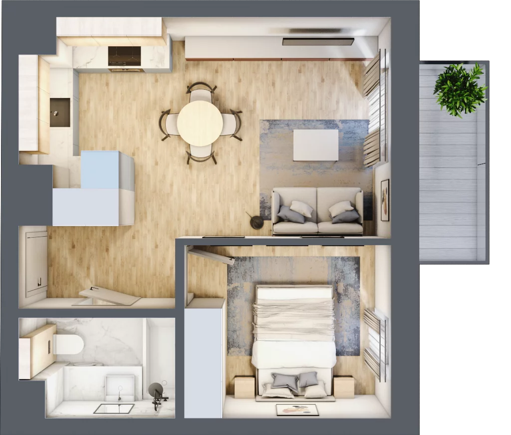 2 pokoje, mieszkanie 35,67 m², piętro 2, oferta nr E.1.5, Apartamenty Widok etap II, Skierniewice, Widok, ul. Armii Krajowej 63