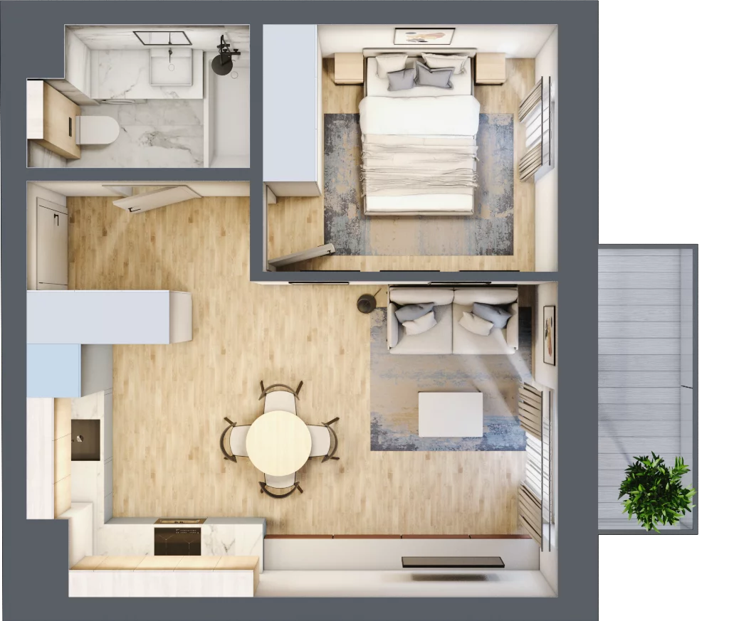 2 pokoje, mieszkanie 36,23 m², piętro 2, oferta nr E.1.6, Apartamenty Widok etap II, Skierniewice, Widok, ul. Armii Krajowej 63