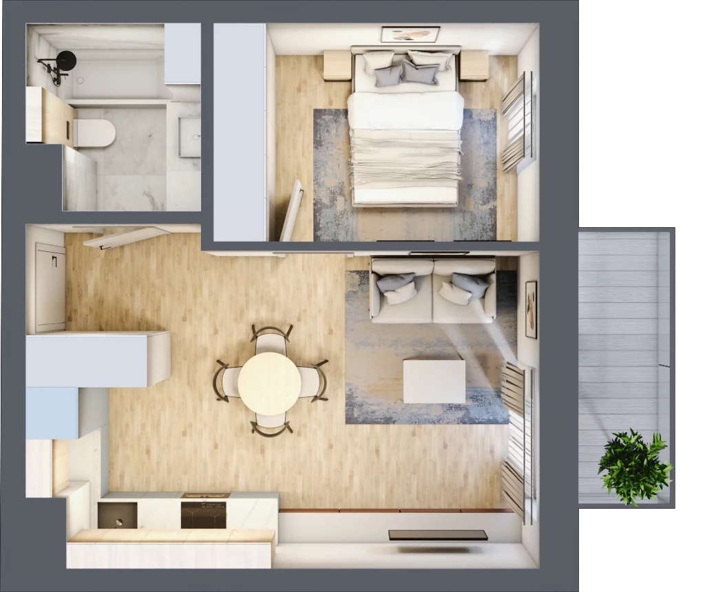 2 pokoje, mieszkanie 35,59 m², piętro 3, oferta nr E.2.53, Apartamenty Widok etap II, Skierniewice, Widok, ul. Armii Krajowej 63