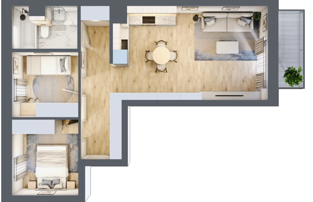 3 pokoje, mieszkanie 56,25 m², piętro 4, oferta nr E.3.56, Apartamenty Widok etap II, Skierniewice, Widok, ul. Armii Krajowej 63