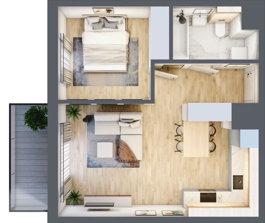 2 pokoje, mieszkanie 42,92 m², piętro 5, oferta nr CZ1.A46, Nowa Czernica CZ1, Czernica, ul. Wojska Polskiego 13
