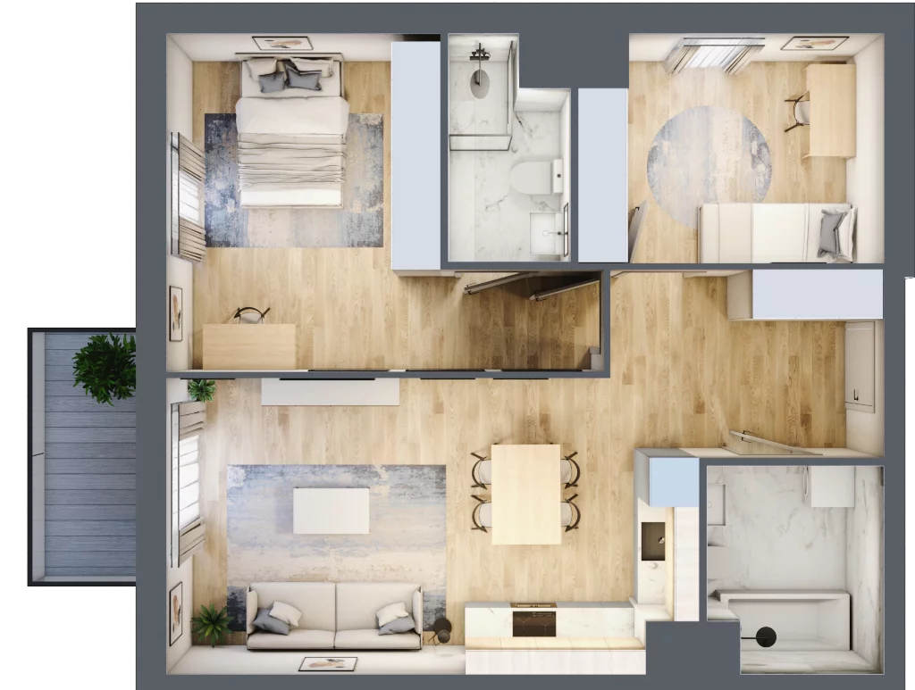 3 pokoje, mieszkanie 65,53 m², piętro 3, oferta nr C301, Enklawa Ursynów, Warszawa, Ursynów, Wyczółki, ul. Kłobucka 23A