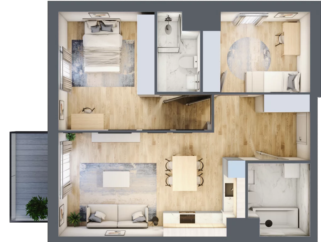 3 pokoje, mieszkanie 65,53 m², piętro 4, oferta nr C401, Enklawa Ursynów, Warszawa, Ursynów, Wyczółki, ul. Kłobucka 23A