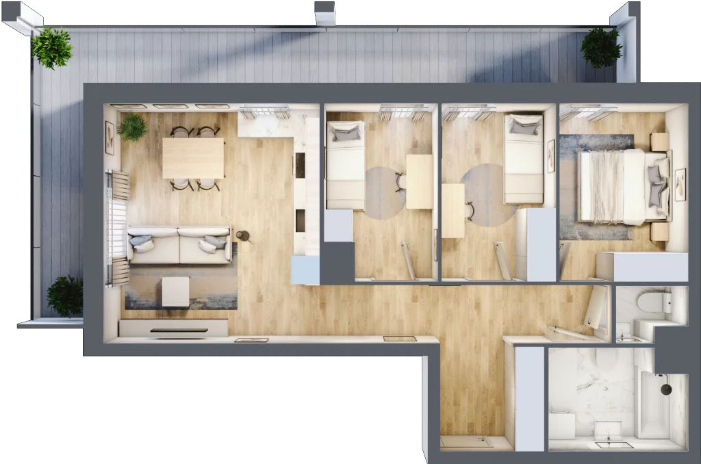 4 pokoje, mieszkanie 70,54 m², piętro 3, oferta nr B1, Warszawski Świt Etap VIII, Warszawa, Targówek, Bródno, ul. Warszawski Świt 5