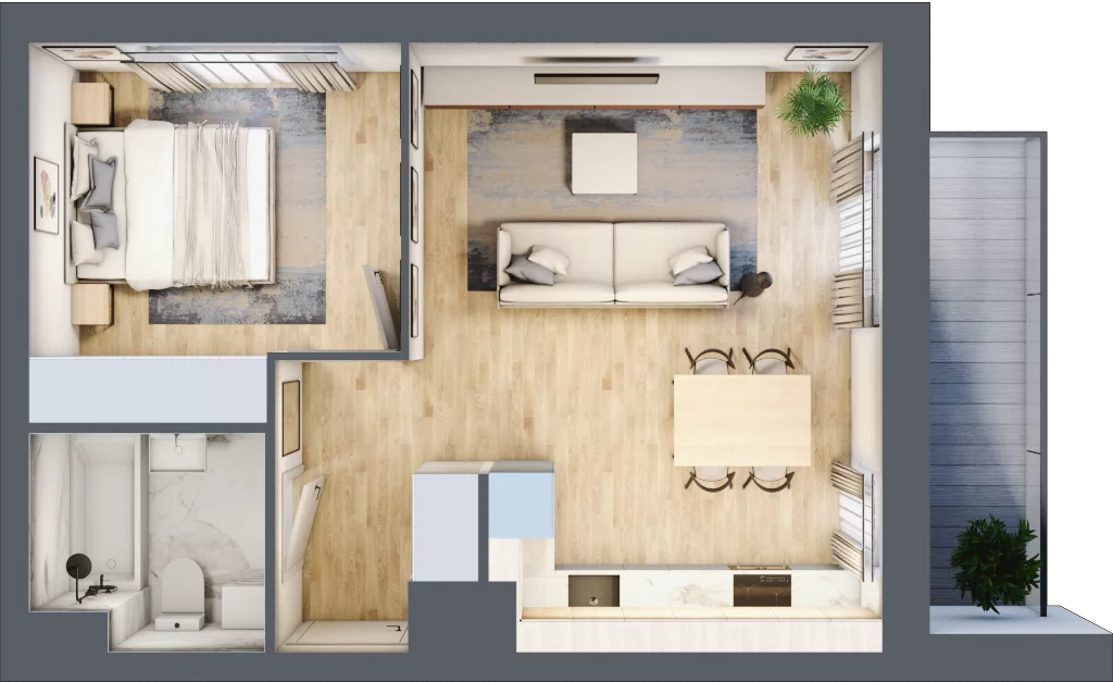 2 pokoje, mieszkanie 41,96 m², piętro 6, oferta nr B1, Warszawski Świt Etap VIII, Warszawa, Targówek, Bródno, ul. Warszawski Świt 5