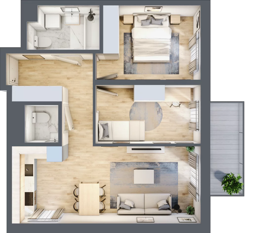 3 pokoje, mieszkanie 57,47 m², piętro 3, oferta nr C105, Zakątek Włochy, Warszawa, Włochy, ul. Robotnicza 11/13