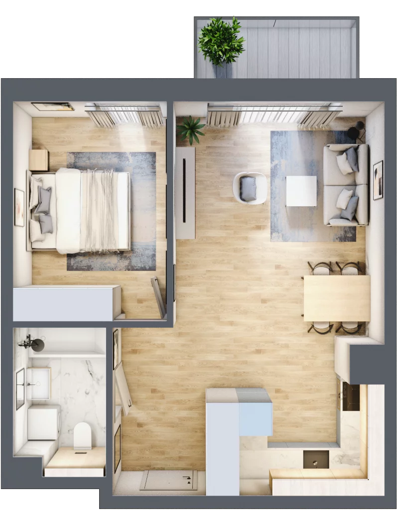 2 pokoje, mieszkanie 45,42 m², piętro 2, oferta nr D34, Na Koszutce II, Katowice, Śródmieście, Koszutka, ul. Słoneczna 1