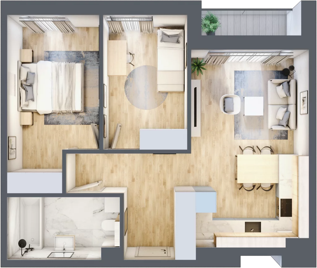 3 pokoje, mieszkanie 56,04 m², piętro 2, oferta nr D24, Na Koszutce II, Katowice, Śródmieście, Koszutka, ul. Słoneczna 1
