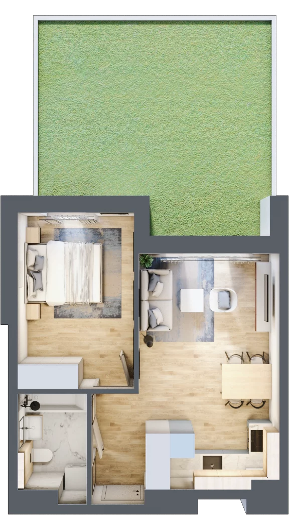 2 pokoje, mieszkanie 39,34 m², parter, oferta nr D01, Na Koszutce II, Katowice, Śródmieście, Koszutka, ul. Słoneczna 1