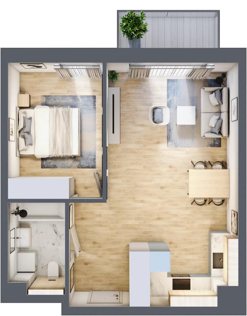 2 pokoje, mieszkanie 45,47 m², piętro 2, oferta nr E28, Na Koszutce II, Katowice, Śródmieście, Koszutka, ul. Słoneczna 1