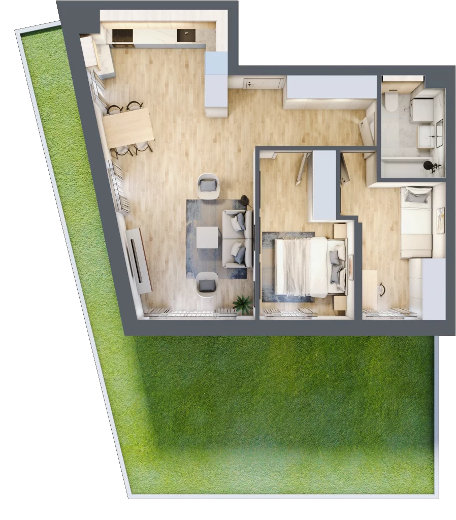3 pokoje, mieszkanie 59,64 m², parter, oferta nr E02, Na Koszutce II, Katowice, Śródmieście, Koszutka, ul. Słoneczna 1