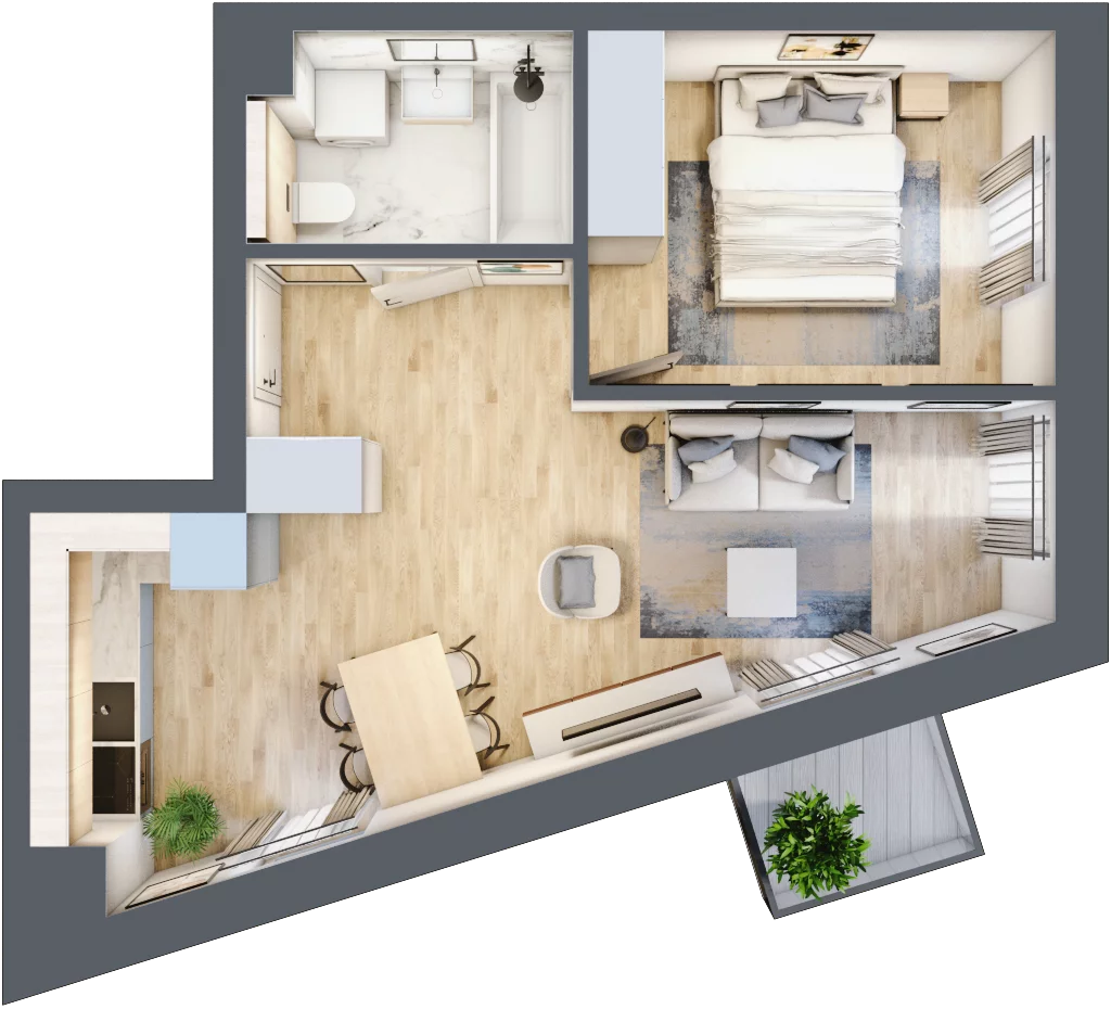 2 pokoje, mieszkanie 39,85 m², piętro 1, oferta nr F1-09, Na Koszutce II, Katowice, Śródmieście, Koszutka, ul. Słoneczna 1
