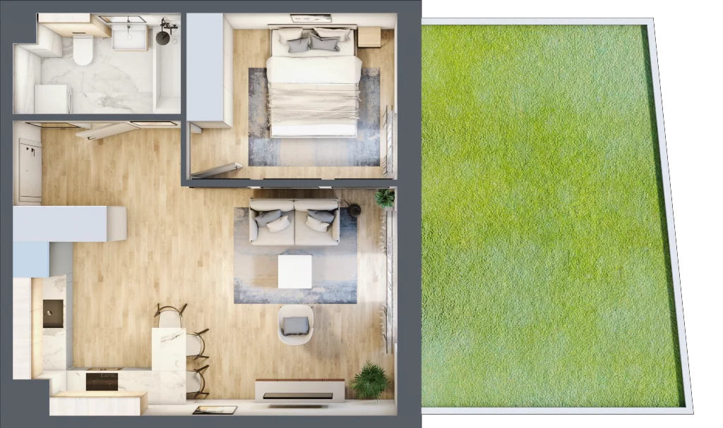 2 pokoje, mieszkanie 41,41 m², parter, oferta nr F1-03, Na Koszutce II, Katowice, Śródmieście, Koszutka, ul. Słoneczna 1