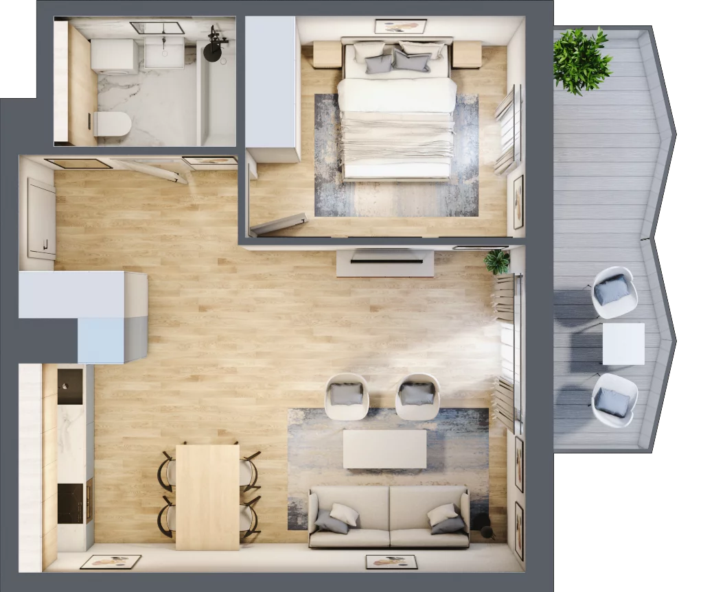 2 pokoje, mieszkanie 45,59 m², piętro 7, oferta nr 123, Semiramis, Katowice, Dąbrówka Mała, ul. Wiertnicza