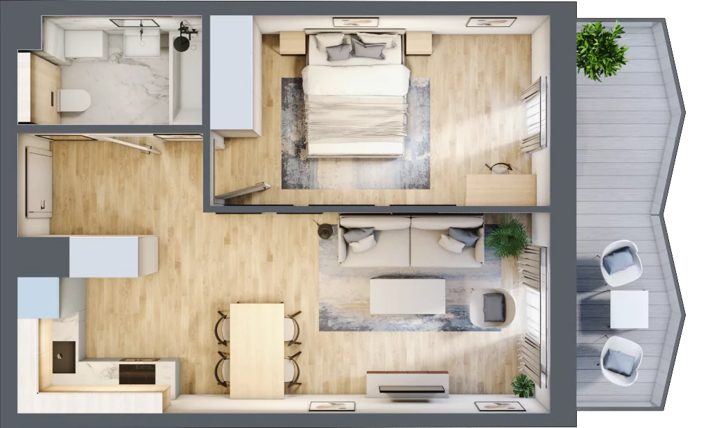 2 pokoje, mieszkanie 43,29 m², piętro 6, oferta nr 103, Semiramis, Katowice, Dąbrówka Mała, ul. Wiertnicza