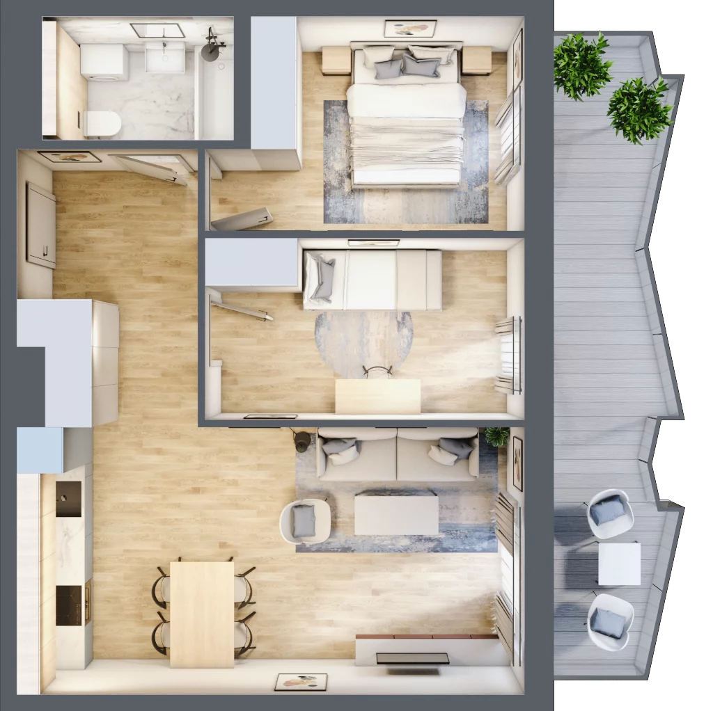 3 pokoje, mieszkanie 55,34 m², piętro 4, oferta nr 75, Semiramis, Katowice, Dąbrówka Mała, ul. Wiertnicza
