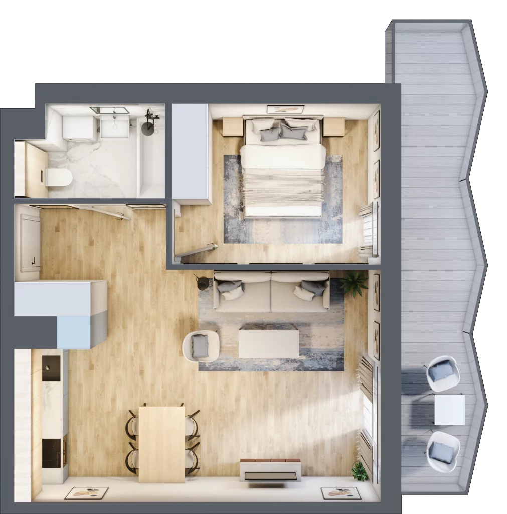 2 pokoje, mieszkanie 45,39 m², piętro 3, oferta nr 58, Semiramis, Katowice, Dąbrówka Mała, ul. Wiertnicza