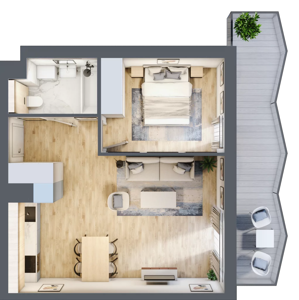 2 pokoje, mieszkanie 45,39 m², piętro 1, oferta nr 22, Semiramis, Katowice, Dąbrówka Mała, ul. Wiertnicza