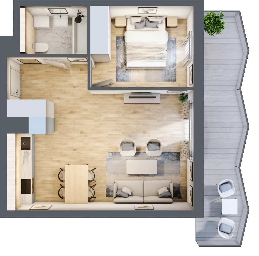 2 pokoje, mieszkanie 45,59 m², piętro 1, oferta nr 15, Semiramis, Katowice, Dąbrówka Mała, ul. Wiertnicza