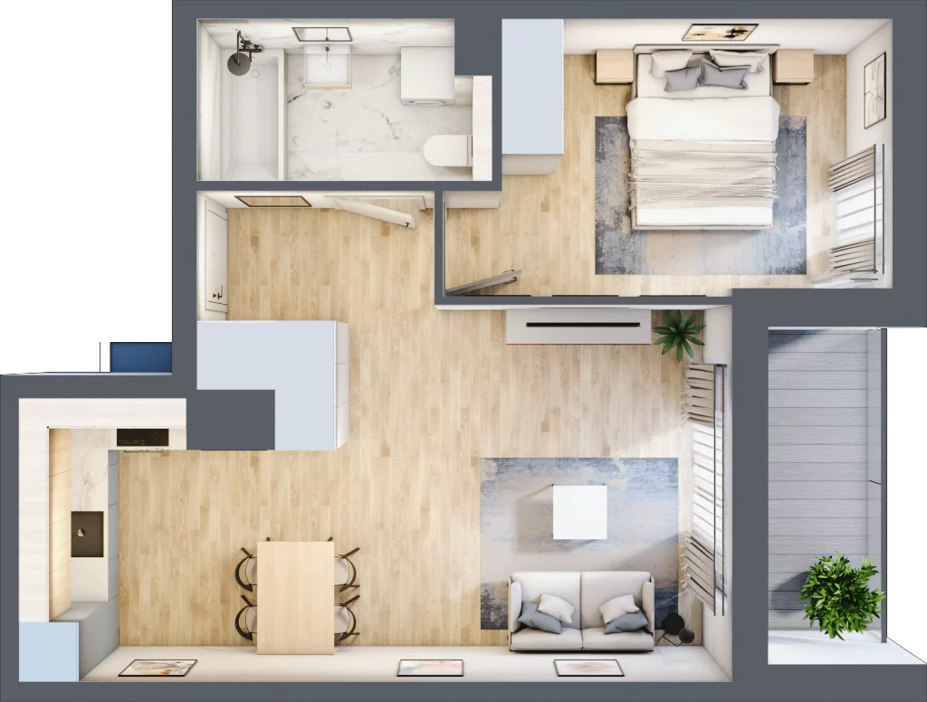 2 pokoje, mieszkanie 43,26 m², piętro 1, oferta nr RR/6A/D/1/5, Royal Residence 6A, Warszawa, Wilanów, Błonia Wilanowskie, ul. Sarmacka