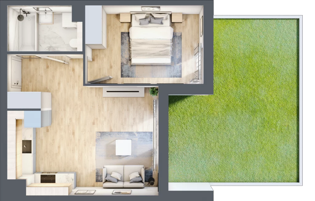 2 pokoje, mieszkanie 39,72 m², parter, oferta nr RR/6A/D/0/2, Royal Residence 6A, Warszawa, Wilanów, Błonia Wilanowskie, ul. Sarmacka