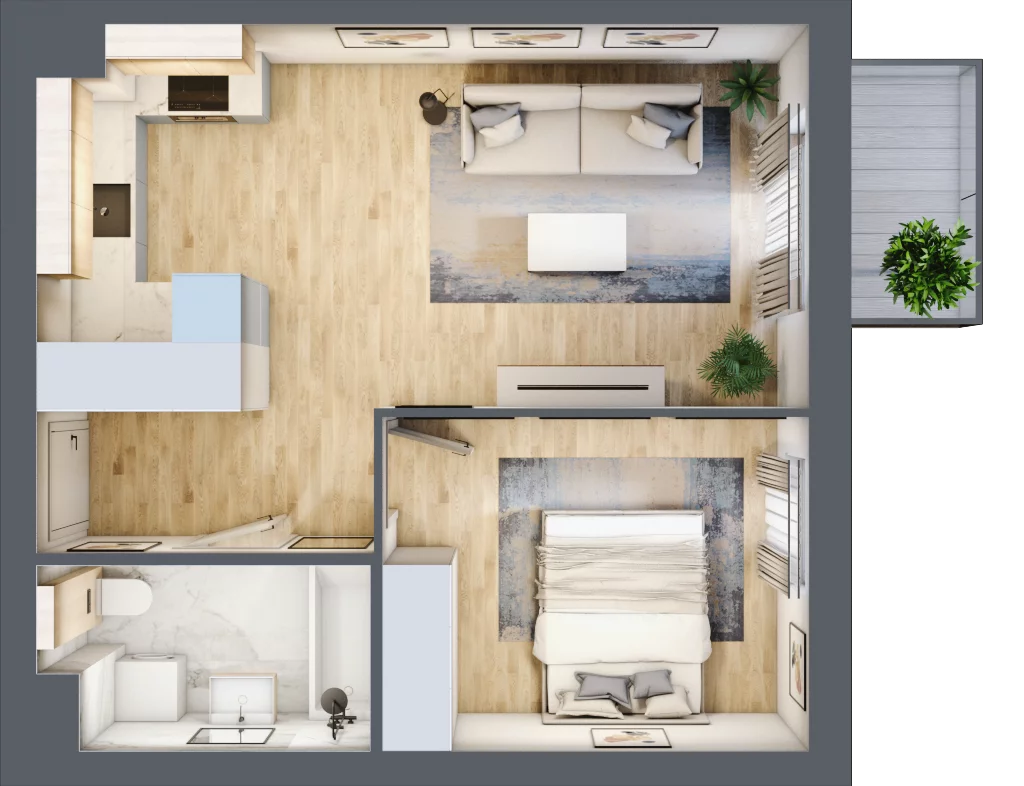2 pokoje, mieszkanie 41,33 m², piętro 1, oferta nr KR8/A/1/8, Apartamenty Krakowska 8, Wrocław, Przedmieście Oławskie, Krzyki, ul. Krakowska