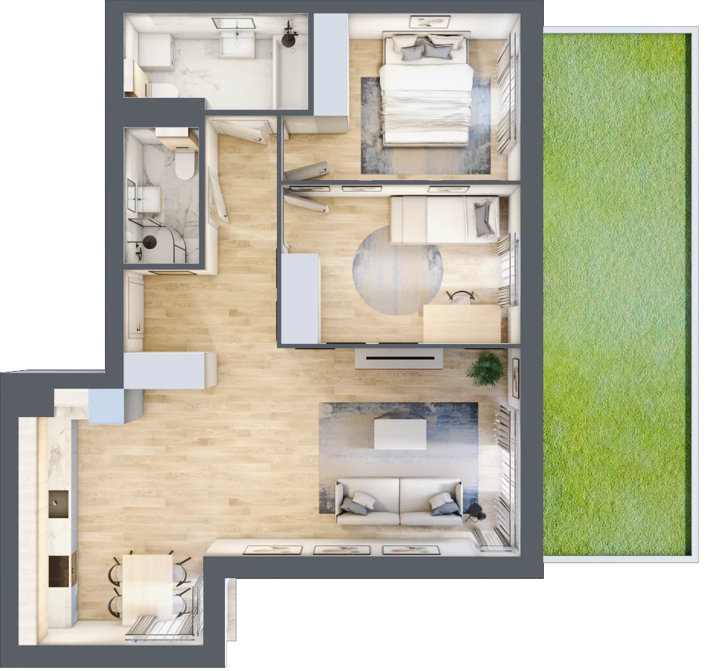 3 pokoje, mieszkanie 68,97 m², parter, oferta nr KR8/B/0/7, Apartamenty Krakowska 8, Wrocław, Przedmieście Oławskie, Krzyki, ul. Krakowska