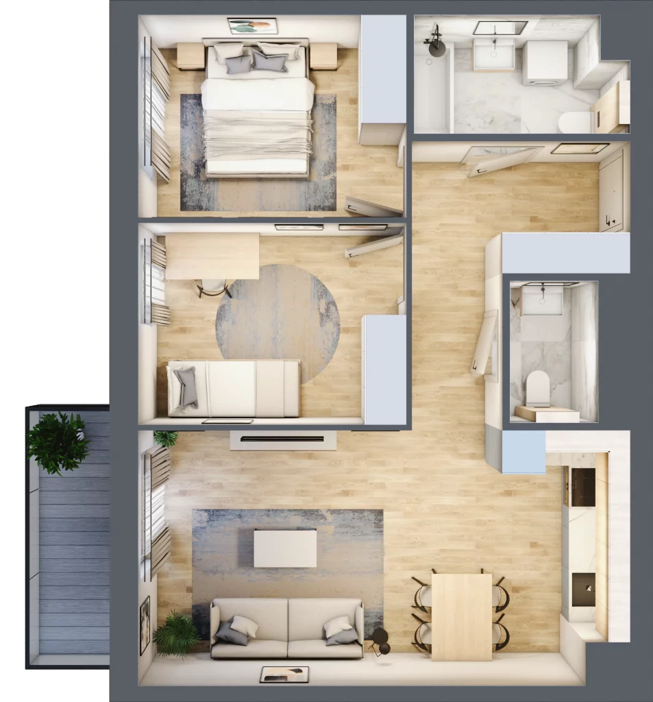 3 pokoje, mieszkanie 58,50 m², piętro 2, oferta nr KR8/C/2/4, Apartamenty Krakowska 8, Wrocław, Przedmieście Oławskie, Krzyki, ul. Krakowska