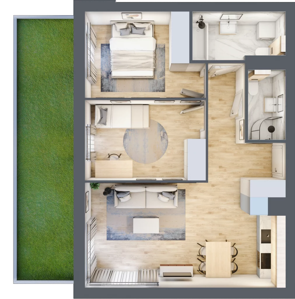3 pokoje, mieszkanie 59,51 m², parter, oferta nr KR8/D/0/6, Apartamenty Krakowska 8, Wrocław, Przedmieście Oławskie, Krzyki, ul. Krakowska