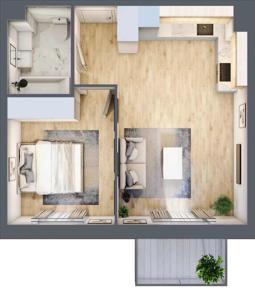2 pokoje, mieszkanie 41,13 m², piętro 2, oferta nr PPO/M/C/2/1, Port Popowice IVa, Wrocław, Pilczyce-Kozanów-Popowice Północne, Popowice, ul. Białowieska