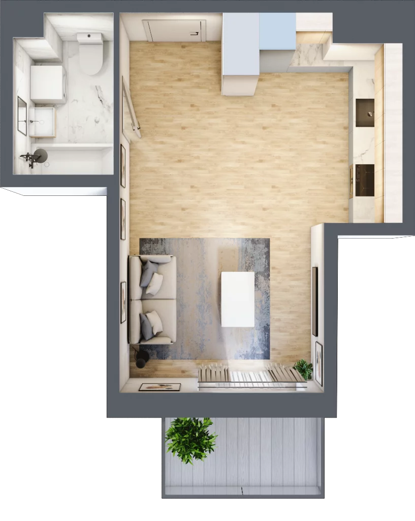 1 pokój, mieszkanie 28,84 m², piętro 2, oferta nr PPO/P/B/2/1, Port Popowice IVa, Wrocław, Pilczyce-Kozanów-Popowice Północne, Popowice, ul. Białowieska