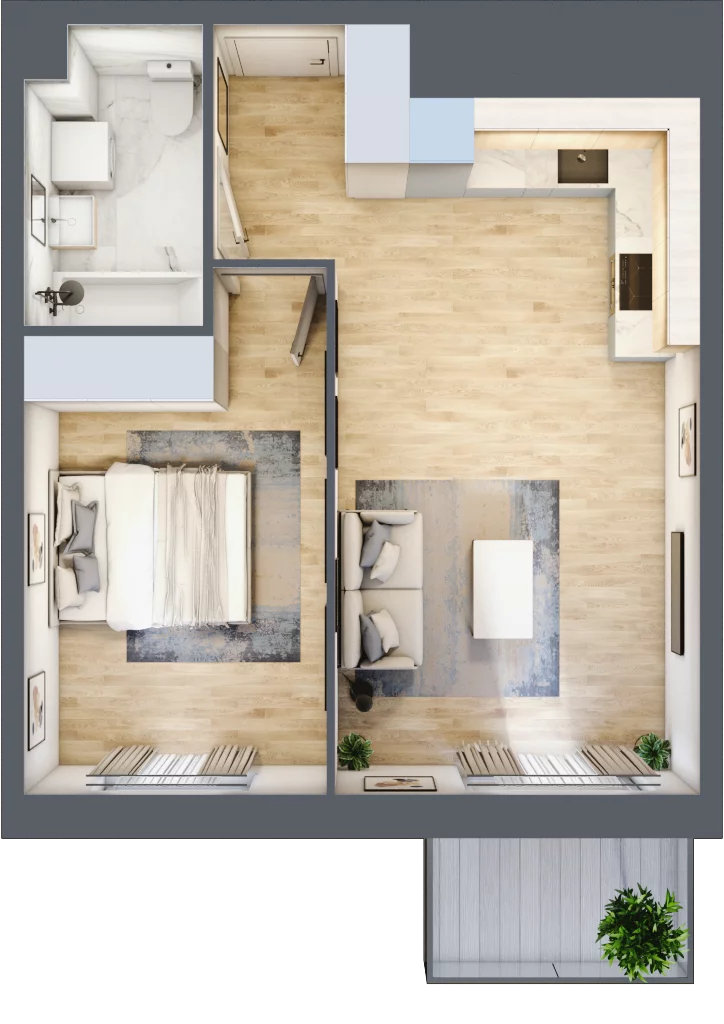 2 pokoje, mieszkanie 41,82 m², piętro 5, oferta nr PPO/P/A/5/3, Port Popowice IVa, Wrocław, Pilczyce-Kozanów-Popowice Północne, Popowice, ul. Białowieska